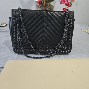 Genuine Leather, Made In Italy Black Quilted Chain Bag